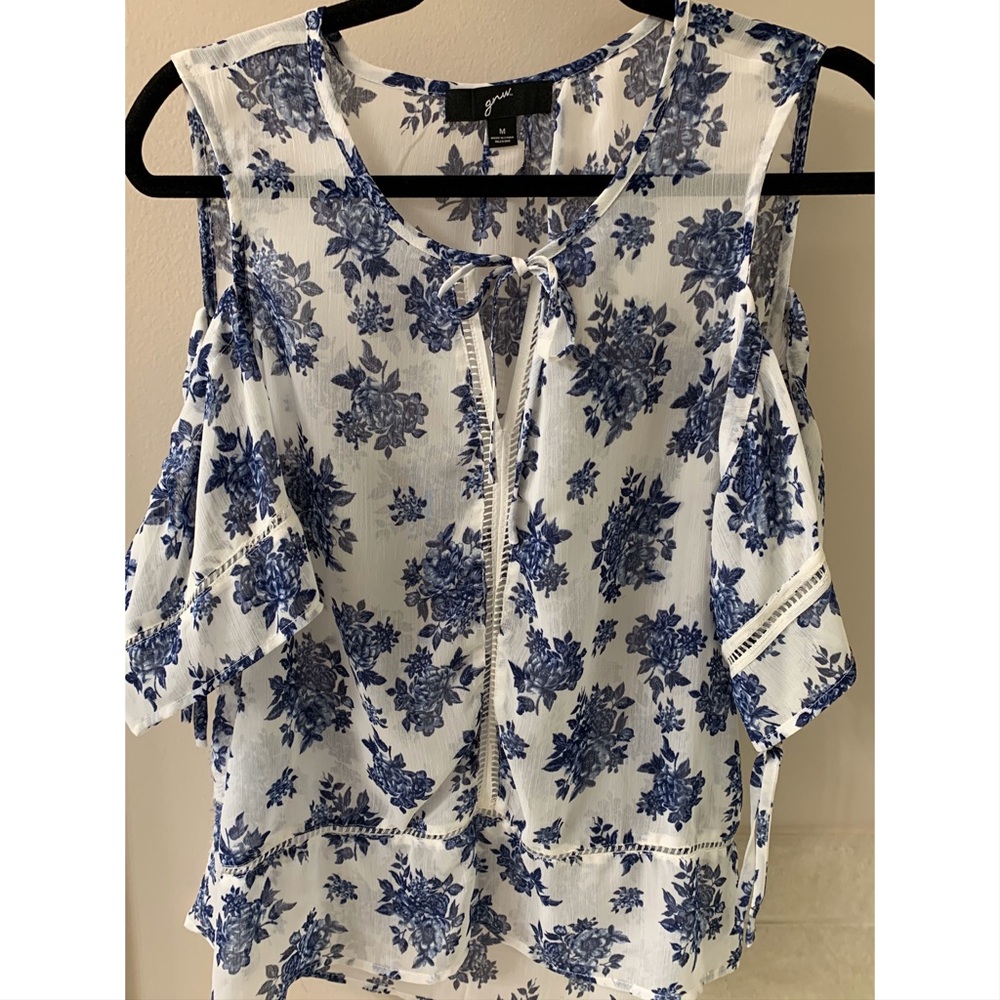 Women’s blue floral cold shoulder top